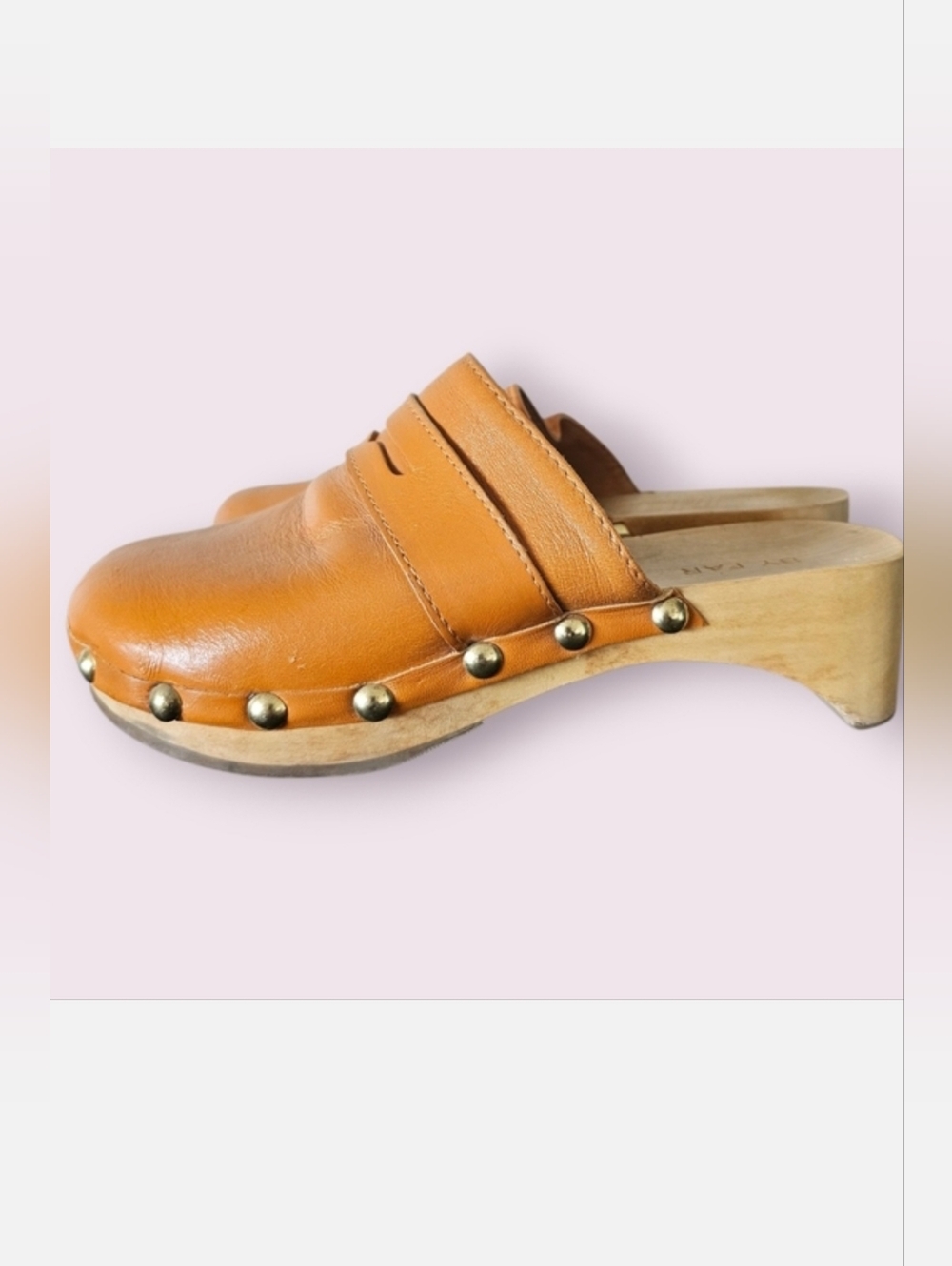 BY FAR Hans Tan Orange Wooden Leather Effortless Boho Chic‎ Clogs Sz EU 36